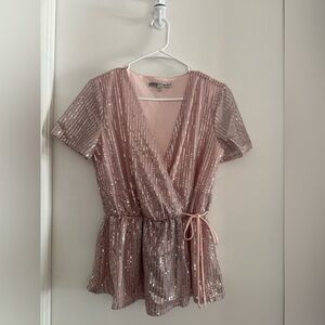 Gypsies & Moondust Blush Sequin Wrap Top